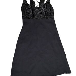 Vintage Jump babydoll dress 3/4 Black velvet burnout back lace up open back